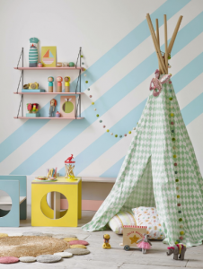 Wall paper and teepee enhances children's kids rooms